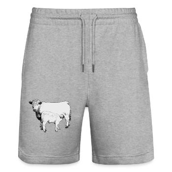 Charolais Rind mit Kalb - Stanley/Stella Unisex Bio Joggingshorts Trainer  - Grau meliert - Vorne - Nik (191cm) & Marisol (170cm)