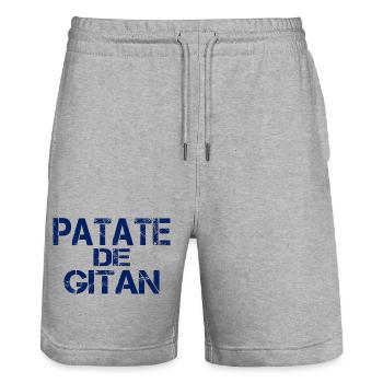 Patate GITAN bleu - Short de jogging bio TRAINER Stanley/Stella unisexe - gris chiné - Devant - Nik (191cm) & Marisol (170cm)