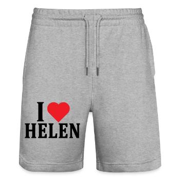 T-Shirt Ich liebe Helen T-Shirt Geschenkidee - Stanley/Stella Unisex Bio Joggingshorts Trainer  - Grau meliert - Vorne - Nik (191cm) & Marisol (170cm)