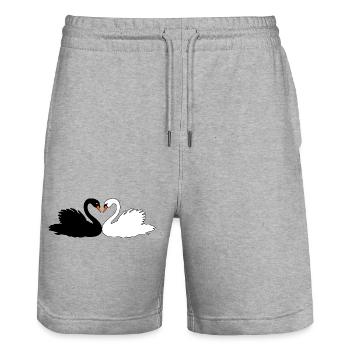 black and white swan - Stanley/Stella Trainer Unisex Organic Jogging Shorts - heather grey - Front - Nik (191cm) & Marisol (170cm)