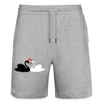 Cygne noir et cygne blanc avec des cœurs - Short de jogging bio TRAINER Stanley/Stella unisexe - gris chiné - Devant - Nik (191cm) & Marisol (170cm)