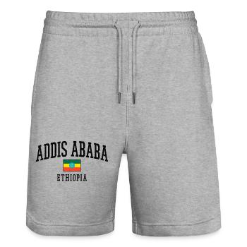 Addis Ababa Ethiopia Flag Motif Graphic Description - Stanley/Stella Trainer Unisex Organic Jogging Shorts - heather grey - Front - Nik (191cm) & Marisol (170cm)