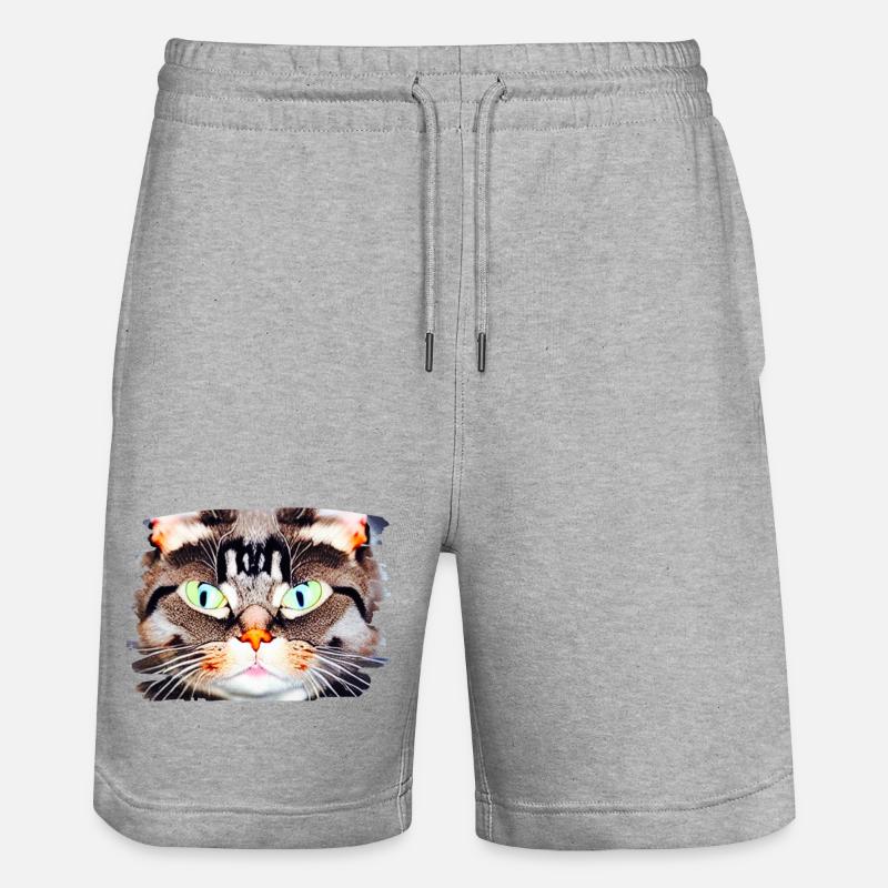 Neon Katzenblick Porträt - Stanley/Stella Unisex Bio Joggingshorts Trainer - Grau meliert