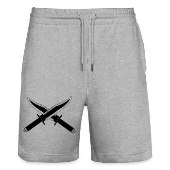 Deux couteaux croisés debout - Short de jogging bio TRAINER Stanley/Stella unisexe - gris chiné - Devant - Nik (191cm) & Marisol (170cm)