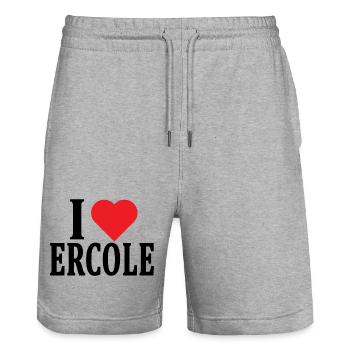 t-shirt I love Ercole t-shirt gift idea - Stanley/Stella Trainer Unisex Organic Jogging Shorts - heather grey - Front - Nik (191cm) & Marisol (170cm)