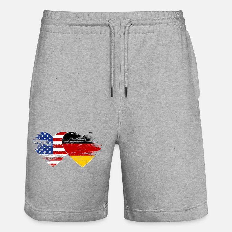États-Unis, Allemagne, Drapeau, coeur utilisé - Short de jogging bio TRAINER Stanley/Stella unisexe - gris chiné