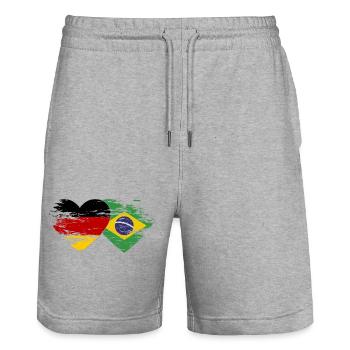 Allemagne Brésil drapeau utilisé coeur - Short de jogging bio TRAINER Stanley/Stella unisexe - gris chiné - Devant - Nik (191cm) & Marisol (170cm)