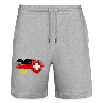 Deutschland Schweiz Flagge used Herz - Stanley/Stella Unisex Bio Joggingshorts Trainer  - Grau meliert - Vorne - Nik (191cm) & Marisol (170cm)
