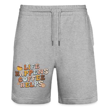 Life Happens Kaffee hilft - Stanley/Stella Unisex Bio Joggingshorts Trainer  - Grau meliert - Vorne - Nik (191cm) & Marisol (170cm)