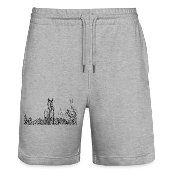 Pferde T-shirt Geschenk Reiter  - Stanley/Stella Unisex Bio Joggingshorts Trainer  - Grau meliert - Vorne - Nik (191cm) & Marisol (170cm)
