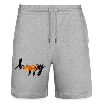 happy - Stanley/Stella Trainer Unisex Organic Jogging Shorts - heather grey - Front - Nik (191cm) & Marisol (170cm)