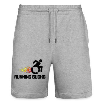 Rollstuhlfahrer hassen Laufen und Joggen* - Stanley/Stella Unisex Bio Joggingshorts Trainer  - Grau meliert - Vorne - Nik (191cm) & Marisol (170cm)