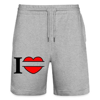 I like logo with bar in between to own text - Stanley/Stella Trainer Unisex Organic Jogging Shorts - heather grey - Front - Nik (191cm) & Marisol (170cm)