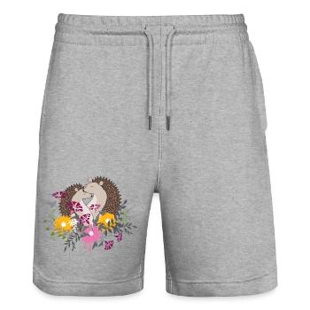 Zwei kleine Igel sitzen gemeinsam im Blumenbeet - Stanley/Stella Unisex Bio Joggingshorts Trainer  - Grau meliert - Vorne - Nik (191cm) & Marisol (170cm)