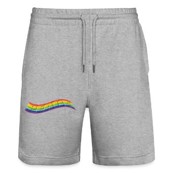 PEACE Claim in Rainbow - Stanley/Stella Trainer Unisex Organic Jogging Shorts - heather grey - Front - Nik (191cm) & Marisol (170cm)