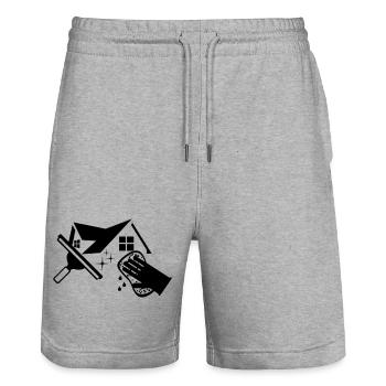 Window washer logo with house sponge and window trigger - Stanley/Stella Trainer Unisex Organic Jogging Shorts - heather grey - Front - Nik (191cm) & Marisol (170cm)