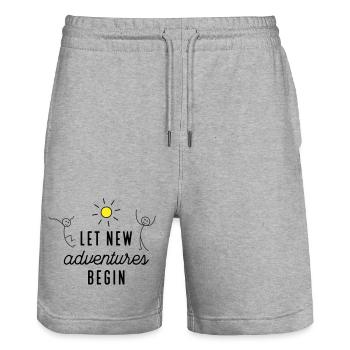 Adventure or new beginning - Stanley/Stella Trainer Unisex Organic Jogging Shorts - heather grey - Front - Nik (191cm) & Marisol (170cm)