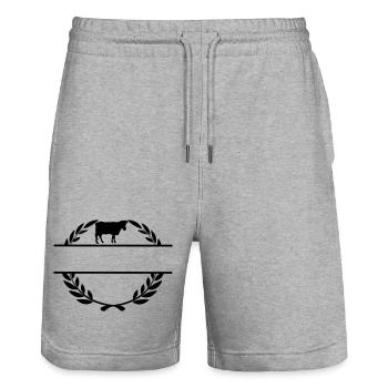 Proud of the farmer cow - Stanley/Stella Trainer Unisex Organic Jogging Shorts - heather grey - Front - Nik (191cm) & Marisol (170cm)