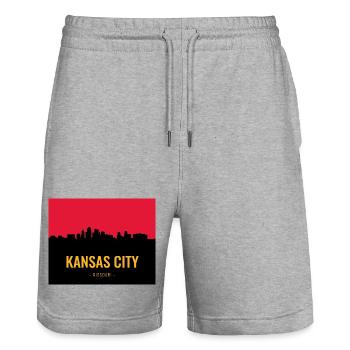 Kansas City Skyline Silhouette - Stanley/Stella Unisex Bio Joggingshorts Trainer  - Grau meliert - Vorne - Nik (191cm) & Marisol (170cm)
