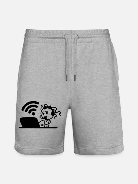 Glückliches Mädchen oder Frau auf Laptop-WLAN - Stanley/Stella Unisex Bio Joggingshorts Trainer  - Grau meliert