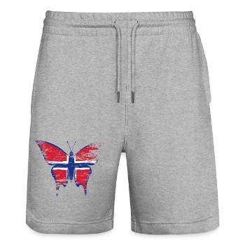 Norwegen Flagge Schmetterling blau - Stanley/Stella Unisex Bio Joggingshorts Trainer  - Grau meliert - Vorne - Nik (191cm) & Marisol (170cm)