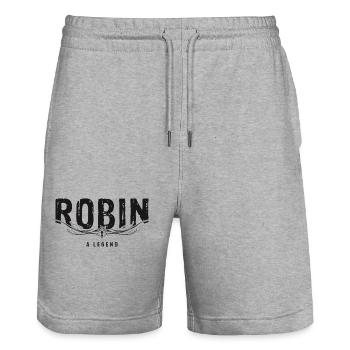 ROBIN A LEGEND verziert - Stanley/Stella Unisex Bio Joggingshorts Trainer  - Grau meliert - Vorne - Nik (191cm) & Marisol (170cm)