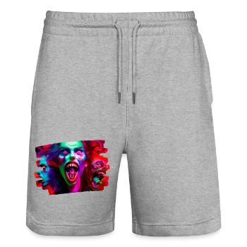 art kunst kreativ lustig horror monster techno - Stanley/Stella Unisex Bio Joggingshorts Trainer  - Grau meliert - Vorne - Nik (191cm) & Marisol (170cm)