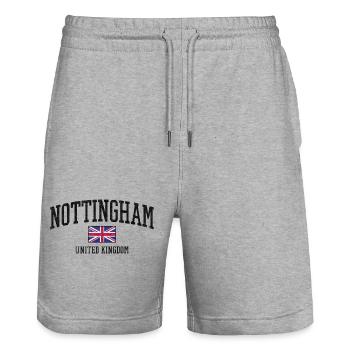 Nottingham England - Uk - Britische Flagge - Stanley/Stella Unisex Bio Joggingshorts Trainer  - Grau meliert - Vorne - Nik (191cm) & Marisol (170cm)