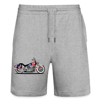 Patriot Chopper Motorrad mit Flagge - Stanley/Stella Unisex Bio Joggingshorts Trainer  - Grau meliert - Vorne - Nik (191cm) & Marisol (170cm)