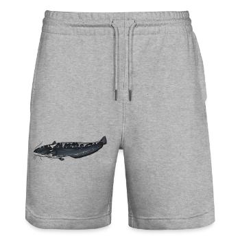 European Catfish Silurus Fishing Design - Stanley/Stella Trainer Unisex Organic Jogging Shorts - heather grey - Front - Nik (191cm) & Marisol (170cm)