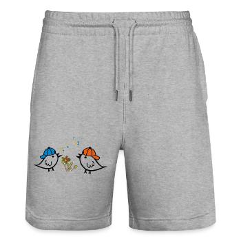 Printemps, Moineaux - Short de jogging bio TRAINER Stanley/Stella unisexe - gris chiné - Devant - Nik (191cm) & Marisol (170cm)