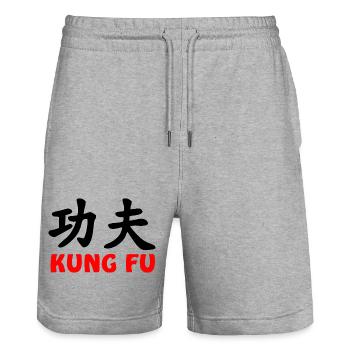 Kung Fu und Text rot - Stanley/Stella Unisex Bio Joggingshorts Trainer  - Grau meliert - Vorne - Nik (191cm) & Marisol (170cm)