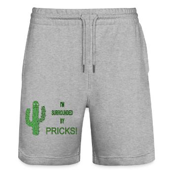 Funny Cactus Surrounded by Pricks Slogan - Stanley/Stella Trainer Unisex Organic Jogging Shorts - heather grey - Front - Nik (191cm) & Marisol (170cm)