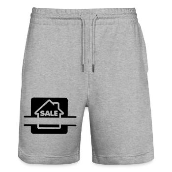 House for sale logo - Stanley/Stella Trainer Unisex Organic Jogging Shorts - heather grey - Front - Nik (191cm) & Marisol (170cm)