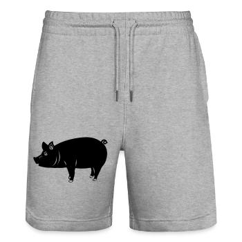 Pig logo Shadow image - Stanley/Stella Trainer Unisex Organic Jogging Shorts - heather grey - Front - Nik (191cm) & Marisol (170cm)