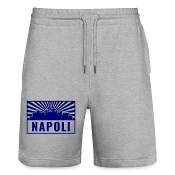 Tampon bleu Napoli Skyline - Short de jogging bio TRAINER Stanley/Stella unisexe - gris chiné - Devant - Nik (191cm) & Marisol (170cm)