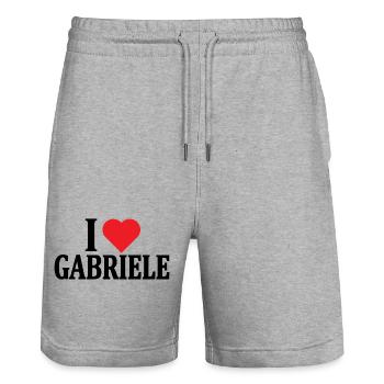 t-shirt I love Gabriele t-shirt gift idea - Stanley/Stella Trainer Unisex Organic Jogging Shorts - heather grey - Front - Nik (191cm) & Marisol (170cm)