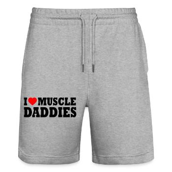I love muscle daddies - Stanley/Stella Trainer Unisex Organic Jogging Shorts - heather grey - Front - Nik (191cm) & Marisol (170cm)