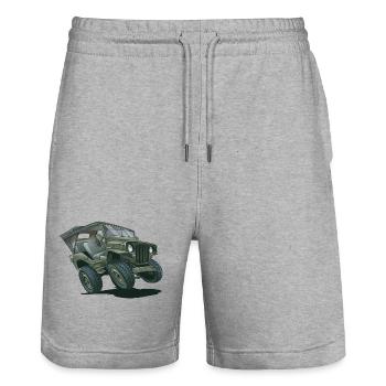 Willys MB Offroader 4x4 ROOFTOP Oldtimer Us Army - Stanley/Stella Trainer Unisex Organic Jogging Shorts - heather grey - Front - Nik (191cm) & Marisol (170cm)