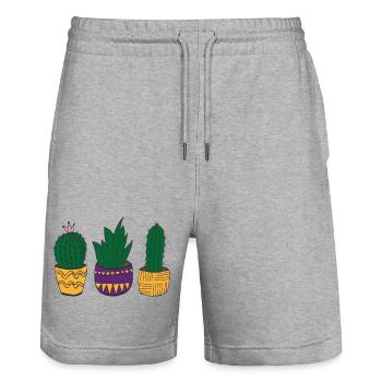Cacti colorful in Mexican style - Stanley/Stella Trainer Unisex Organic Jogging Shorts - heather grey - Front - Nik (191cm) & Marisol (170cm)