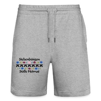 Siebenbürgen süße Heimat Design mit 7 Burgen - Stanley/Stella Unisex Bio Joggingshorts Trainer  - Grau meliert - Vorne - Nik (191cm) & Marisol (170cm)