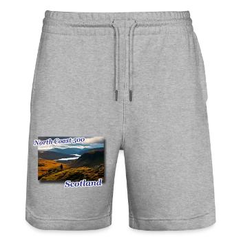 nc500 scotland - Stanley/Stella Trainer Unisex Organic Jogging Shorts - heather grey - Front - Nik (191cm) & Marisol (170cm)