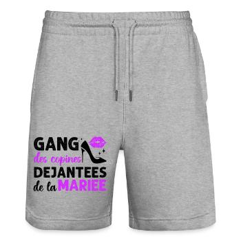 Gang des copines de la mariée humour EVJF cadeau. - Short de jogging bio TRAINER Stanley/Stella unisexe - gris chiné - Devant - Nik (191cm) & Marisol (170cm)