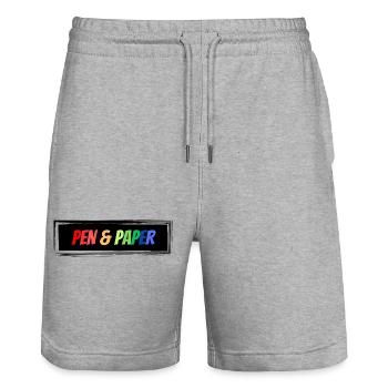 Pen Paper bunter Schriftzug - Stanley/Stella Unisex Bio Joggingshorts Trainer  - Grau meliert - Vorne - Nik (191cm) & Marisol (170cm)