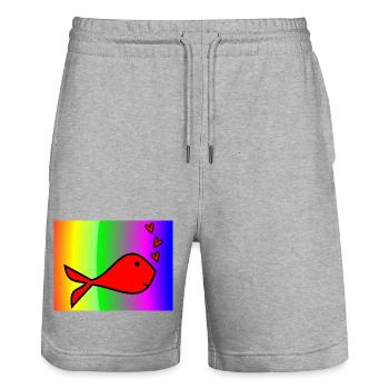 SARDINE. FISCH. APRILSCHERZ. OSTERN. MEER - Stanley/Stella Unisex Bio Joggingshorts Trainer  - Grau meliert - Vorne - Nik (191cm) & Marisol (170cm)