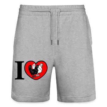 Heart chickens love - Stanley/Stella Trainer Unisex Organic Jogging Shorts - heather grey - Front - Nik (191cm) & Marisol (170cm)