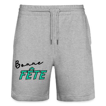 BONNE FÊTE. FÊTE DES MÈRES. FÊTE DES PÈRES. FÊTE - Short de jogging bio TRAINER Stanley/Stella unisexe - gris chiné - Devant - Nik (191cm) & Marisol (170cm)