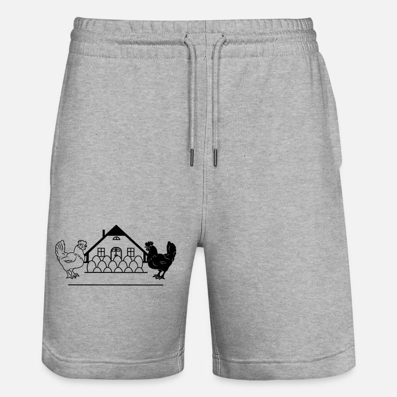Dark and light chicken monogram logo - Stanley/Stella Trainer Unisex Organic Jogging Shorts - heather grey