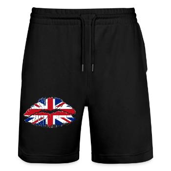 Lèvres Union Jack Pop Art - Short de jogging bio TRAINER Stanley/Stella unisexe - noir - Devant - Nik (191cm) & Marisol (170cm)