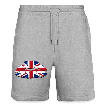 Lèvres Union Jack Pop Art - Short de jogging bio TRAINER Stanley/Stella unisexe - gris chiné - Devant - Nik (191cm) & Marisol (170cm)